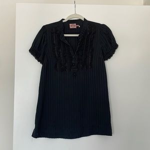 Juicy Couture size 6 black striped, ruffled black blouse